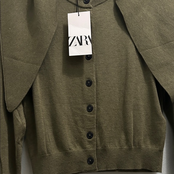 Zara Khaki Green Button-Up Cardigan - Picture 5 of 6